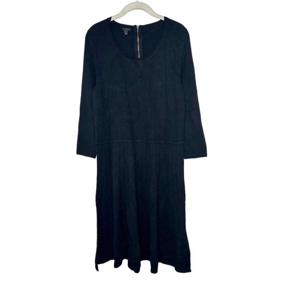 Talbots Women’s Black Knit Sweater 3/4 Sleeve Pleated Dress Size Large
